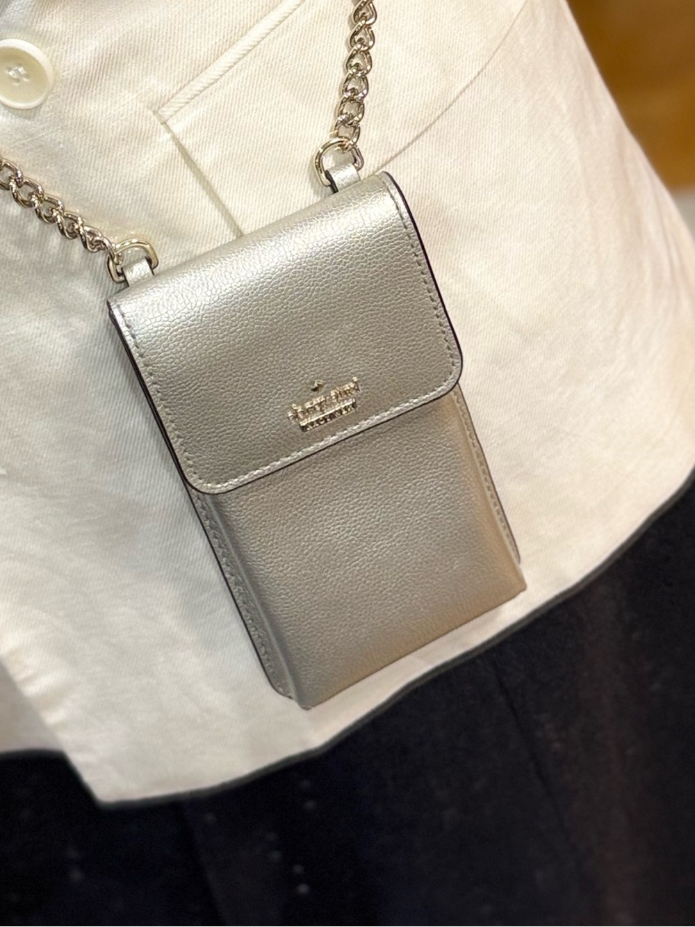 kate spade Silver Pebbled Leather Crossbody Phone Pouch - Picture 5 of 6